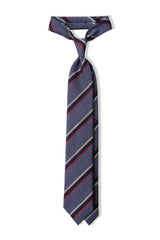 3-Fold Striped Silk Jacquard Repp Tie - Melange Light Blue / Red / Navy