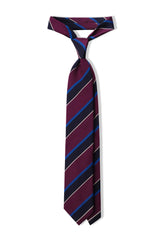 3-Fold Striped Repp Silk Tie - Raspberry / Navy / Blue Marine
