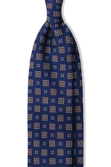 3-Fold Floral Patterned Printed Silk Tie - Blue / Royal Blue - Brunati Como®