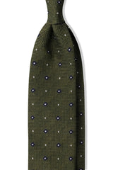3-Fold Floral Silk Grenadine Jacquard Tie - Olive Green/Navy