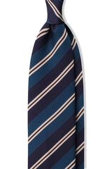 3-Fold Striped Repp Silk Tie - Royal / Navy / Brown