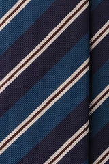 3-Fold Striped Repp Silk Tie - Royal / Navy / Brown
