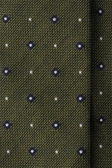 3-Fold Floral Silk Grenadine Jacquard Tie - Olive Green/Navy