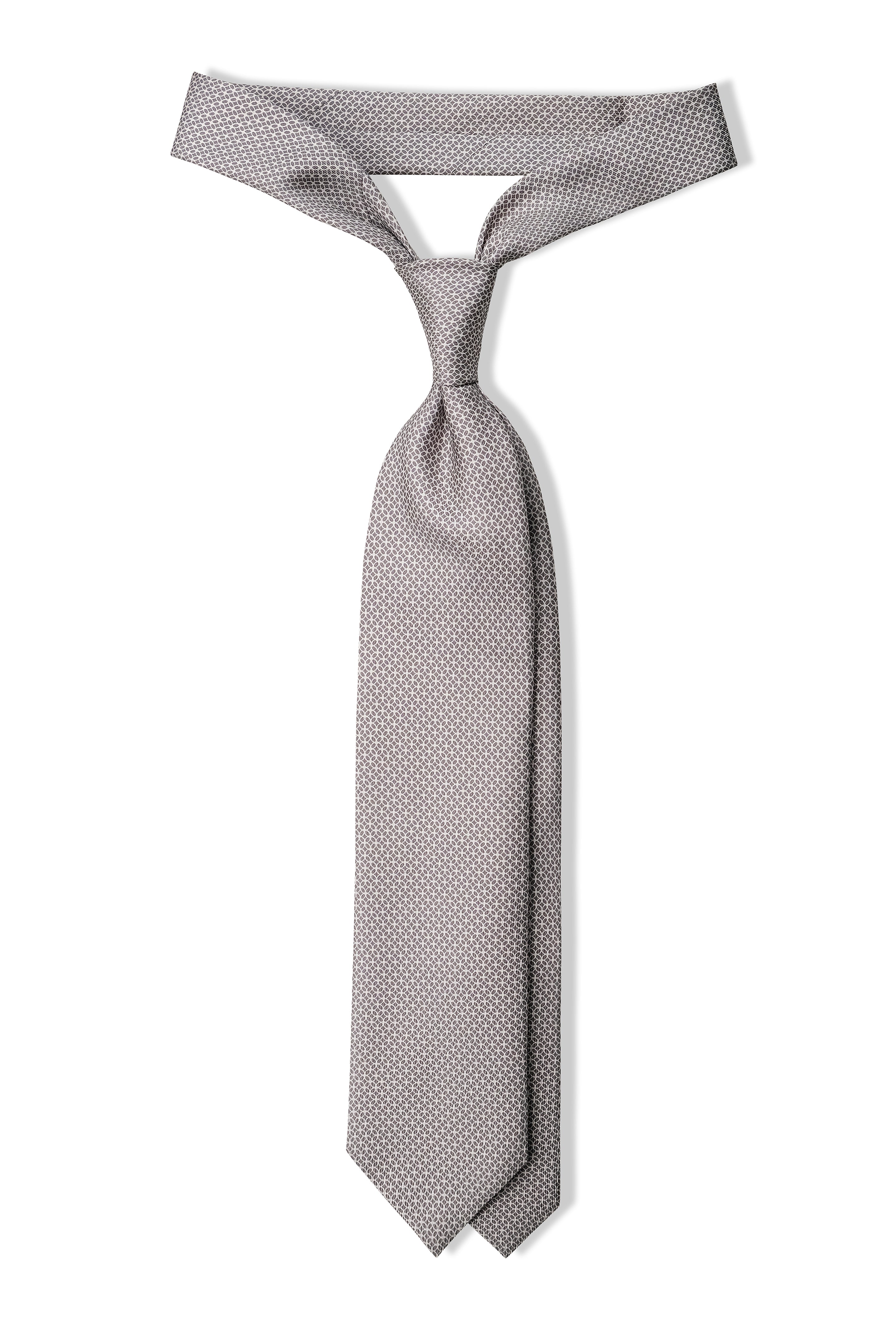 3-Fold Interlocking Chains Printed Silk Tie - Grey/White | Brunati Como®