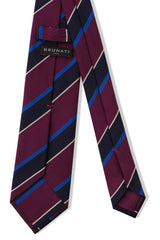 3-Fold Striped Repp Silk Tie - Raspberry / Navy / Blue Marine