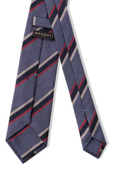 3-Fold Striped Silk Jacquard Repp Tie - Melange Light Blue / Red / Navy