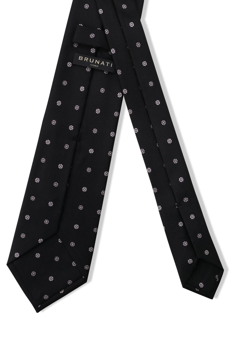 3-Fold Floral Printed Silk Tie - Black/Silver - Brunati Como®