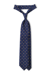 3-Fold Floral Patterned Printed Silk Tie - Blue / Royal Blue - Brunati Como®