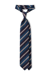 3-Fold Striped Repp Silk Tie - Royal / Navy / Brown