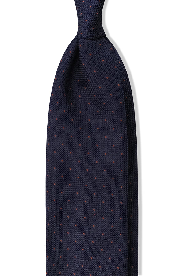 3-Fold Silk Grenadine Pindot Tie - Navy/Brown