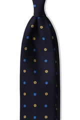 3-Fold Floral Printed Silk Tie - Navy/Royal Blue/Yellow - Brunati Como®