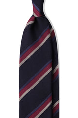 3-Fold Striped Silk Jacquard Repp Tie - Navy / Blue / Fuchsia