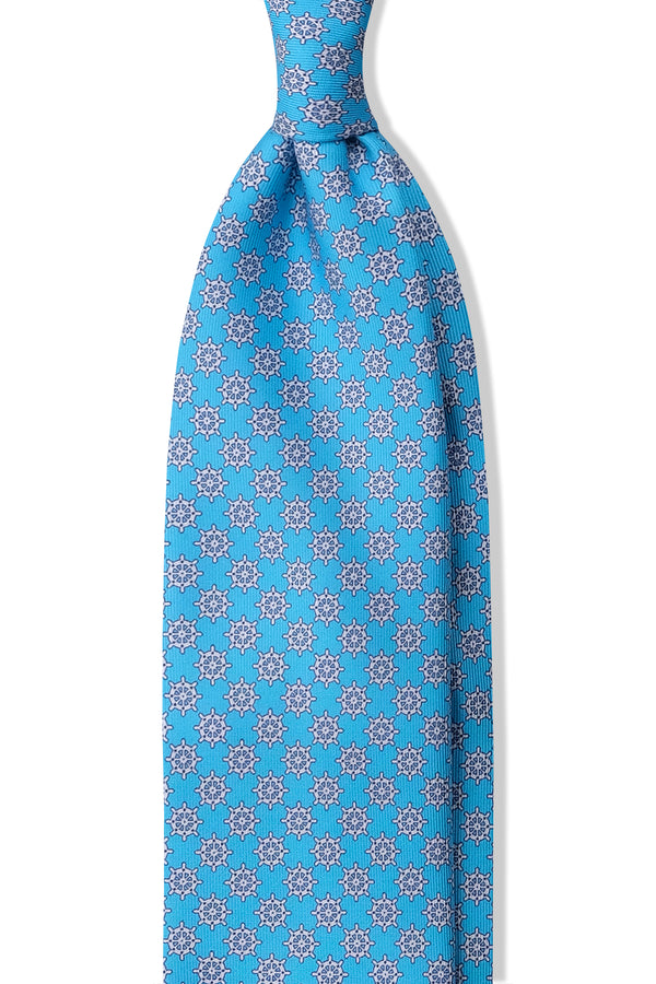 3-Fold Ships Wheel Patterned Printed Silk Tie - Blue - Brunati Como®