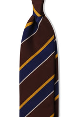 3-Fold Striped Repp Silk Tie - Brown / Royal Blue / Yellow