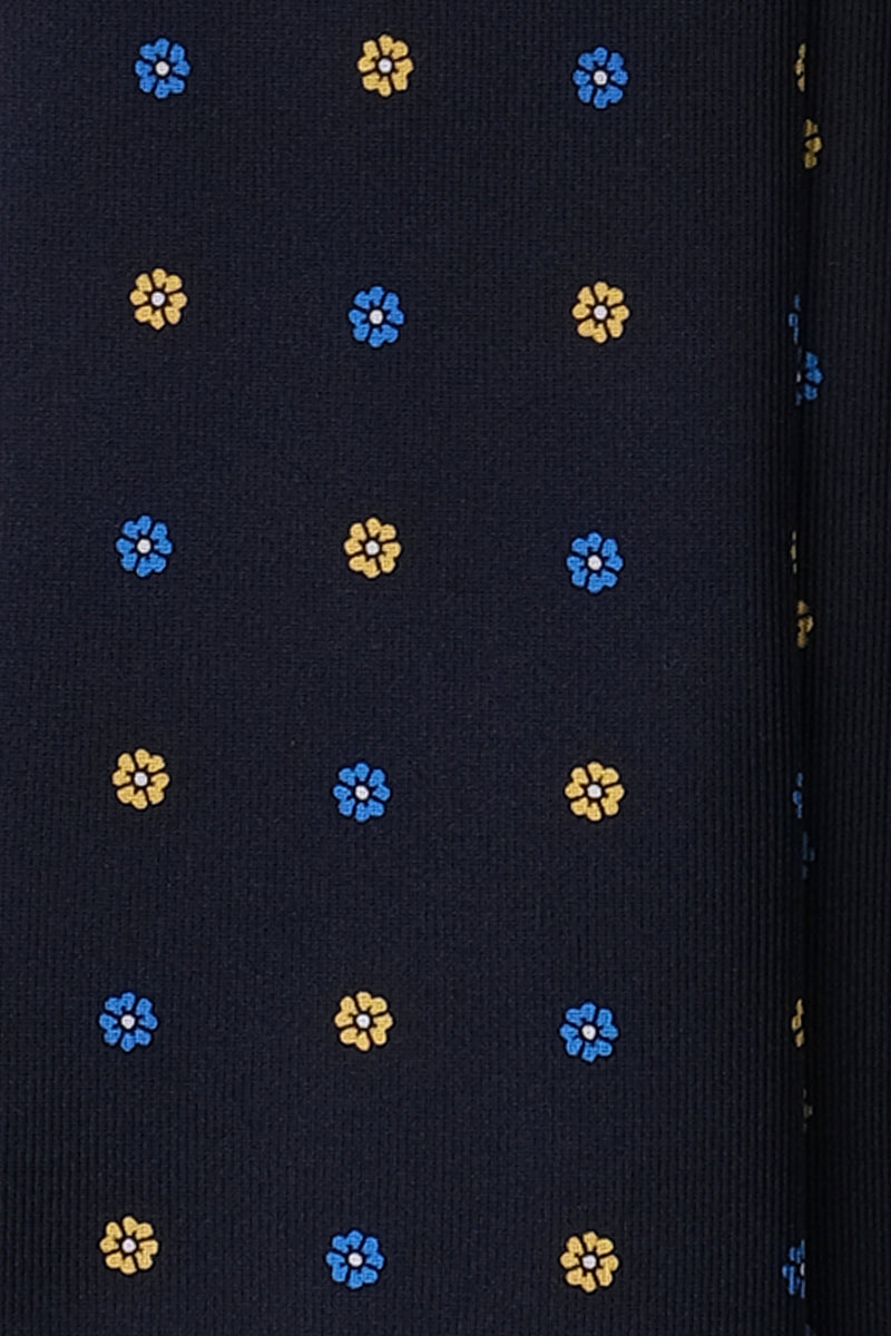 3-Fold Floral Printed Silk Tie - Navy/Royal Blue/Yellow - Brunati Como®