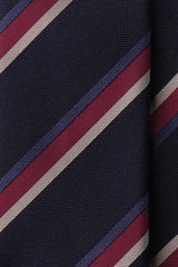 3-Fold Striped Silk Jacquard Repp Tie - Navy / Blue / Fuchsia