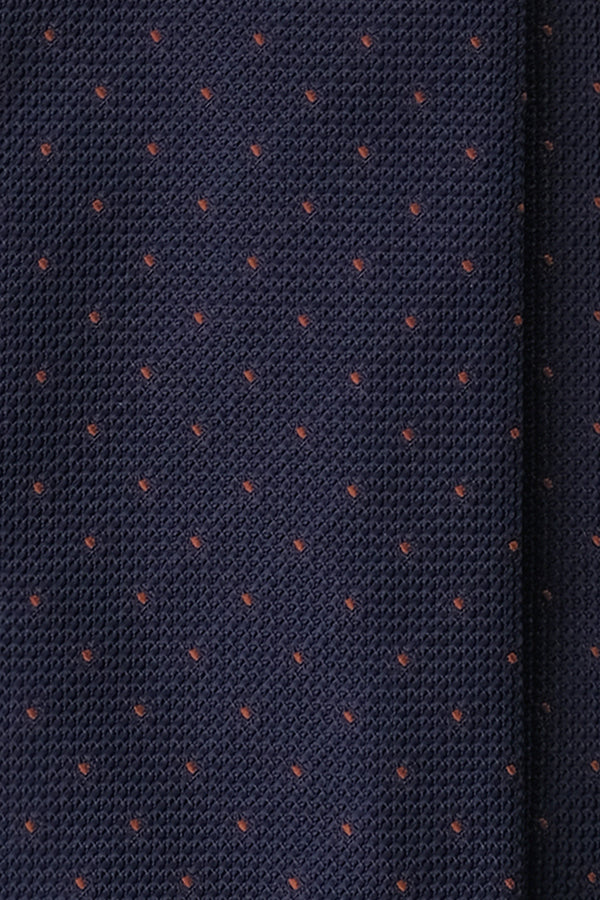 3-Fold Silk Grenadine Pindot Tie - Navy/Brown