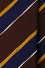 3-Fold Striped Repp Silk Tie - Brown / Royal Blue / Yellow