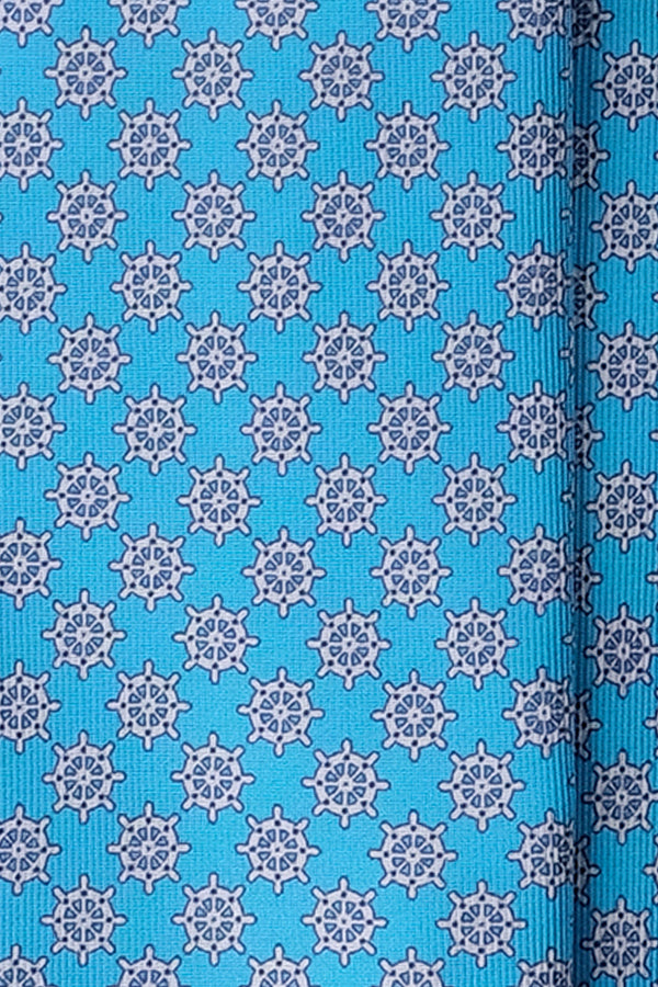 3-Fold Ships Wheel Patterned Printed Silk Tie - Blue - Brunati Como®
