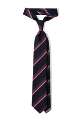 3-Fold Striped Silk Jacquard Repp Tie - Navy / Blue / Fuchsia