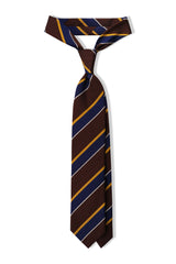 3-Fold Striped Repp Silk Tie - Brown / Royal Blue / Yellow