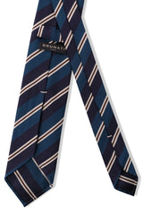 3-Fold Striped Repp Silk Tie - Royal / Navy / Brown