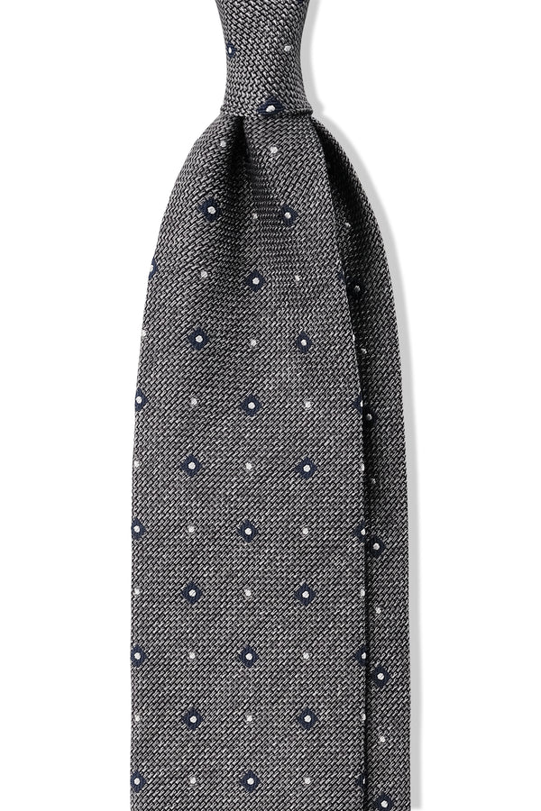 3-Fold Floral Silk Grenadine Jacquard Tie - Grey/Navy - Brunati Como®