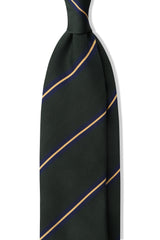 3-Fold Striped Repp Silk Tie - Forest / Navy / Yellow - Brunati Como®