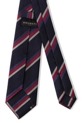 3-Fold Striped Silk Jacquard Repp Tie - Navy / Blue / Fuchsia