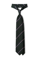 3-Fold Striped Repp Silk Tie - Forest / Navy / Yellow - Brunati Como®