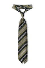 3-Fold Striped Repp Silk Tie - Forest / Green / Petrol