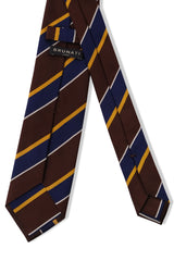 3-Fold Striped Repp Silk Tie - Brown / Royal Blue / Yellow