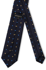 3-Fold Floral Printed Silk Tie - Navy/Royal Blue/Yellow - Brunati Como®