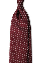 3-Fold Mini Paisley Patterned Printed Silk Tie - Burgundy/White - Brunati Como®