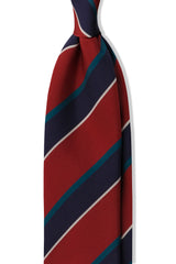 3-Fold Striped Repp Silk Tie - Brick Red / Navy / Petrol