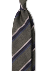 3-Fold Striped Silk Jacquard Repp Tie - Melange Olive / Navy / Blue