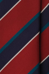 3-Fold Striped Repp Silk Tie - Brick Red / Navy / Petrol