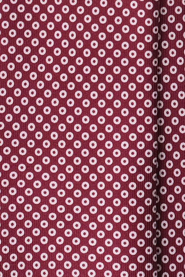 3-Fold Circle Patterned Printed Silk Tie - Red/White