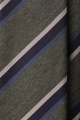 3-Fold Striped Silk Jacquard Repp Tie - Melange Olive / Navy / Blue
