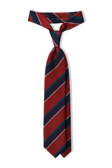 3-Fold Striped Repp Silk Tie - Brick Red / Navy / Petrol