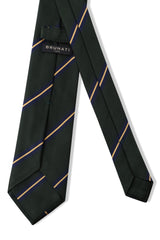 3-Fold Striped Repp Silk Tie - Forest / Navy / Yellow - Brunati Como®