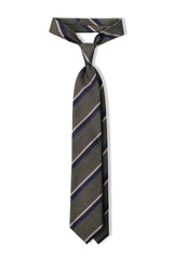 3-Fold Striped Silk Jacquard Repp Tie - Melange Olive / Navy / Blue
