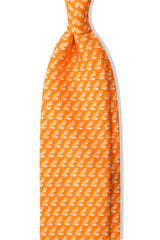 3-Fold Cat Patterned Printed Silk Tie - Orange - Brunati Como®