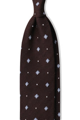 3-Fold Floral Silk Grenadine Jacquard Tie - Brown/Light Blue