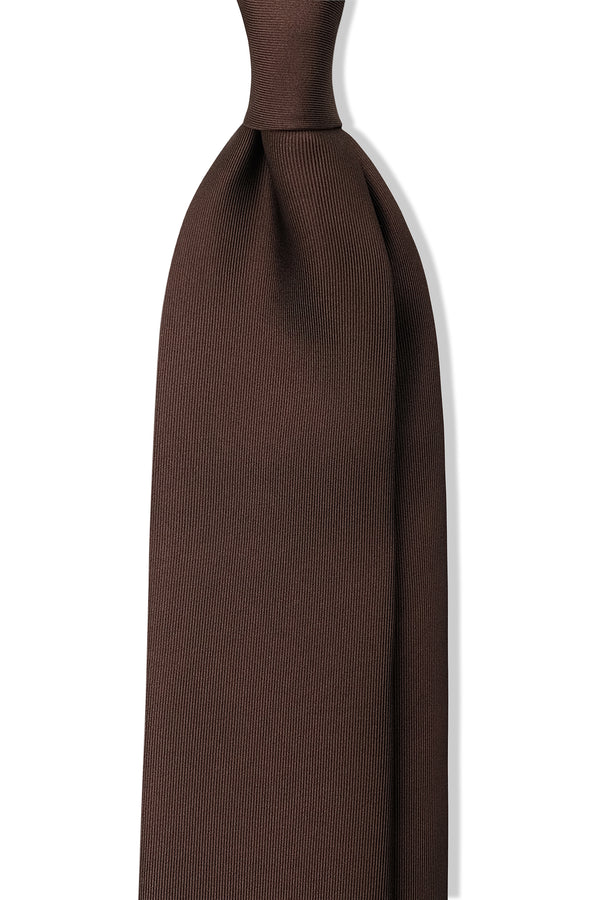 3-Fold Solid Repp Silk Tie - Brown - Brunati Como®