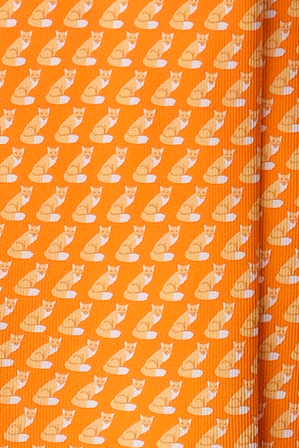 3-Fold Cat Patterned Printed Silk Tie - Orange - Brunati Como®
