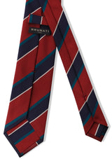 3-Fold Striped Repp Silk Tie - Brick Red / Navy / Petrol