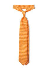 3-Fold Cat Patterned Printed Silk Tie - Orange - Brunati Como®