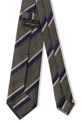 3-Fold Striped Silk Jacquard Repp Tie - Melange Olive / Navy / Blue