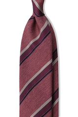 3-Fold Striped Silk Jacquard Repp Tie - Melange Burgundy / Navy / Wine